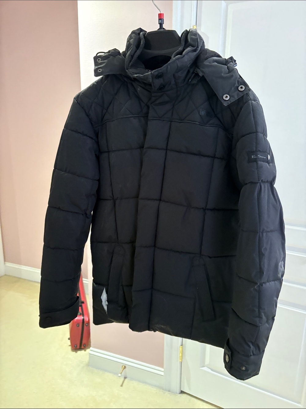 Ben Sherman Black Quilted Jacket with Branded Snap Detail